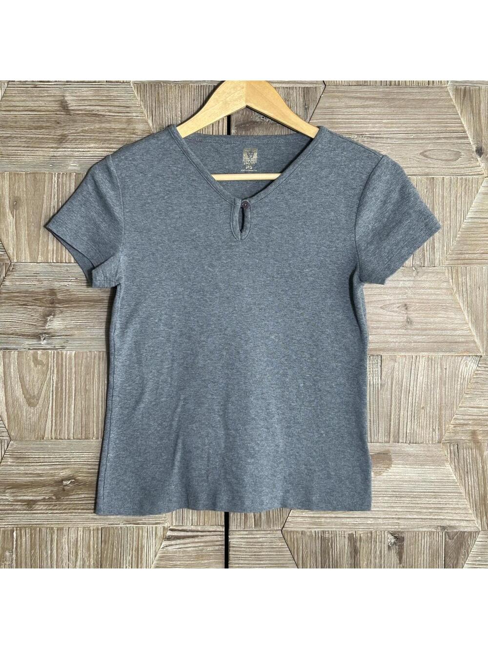 Anne Klein Women's Petite Small Gray Short Sleeve V-Neck Top T-Shirt Casual